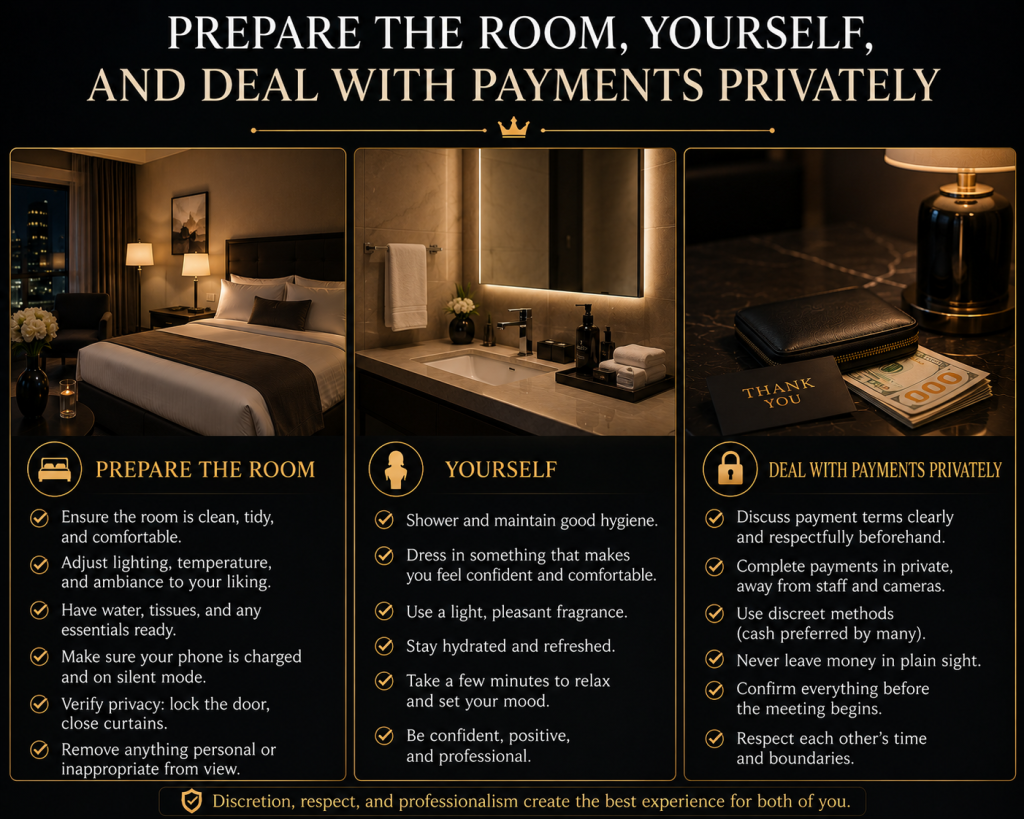 Preparing the Room before meeting an hooker, Prepare Yourself, and Deal with Payments Privately inside your hotel room