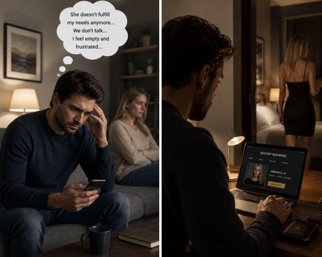 find a new way to fulfill those needs. In such a case, the husband reserves a prostitute as a temporary solution to his own unsatisfied desires.